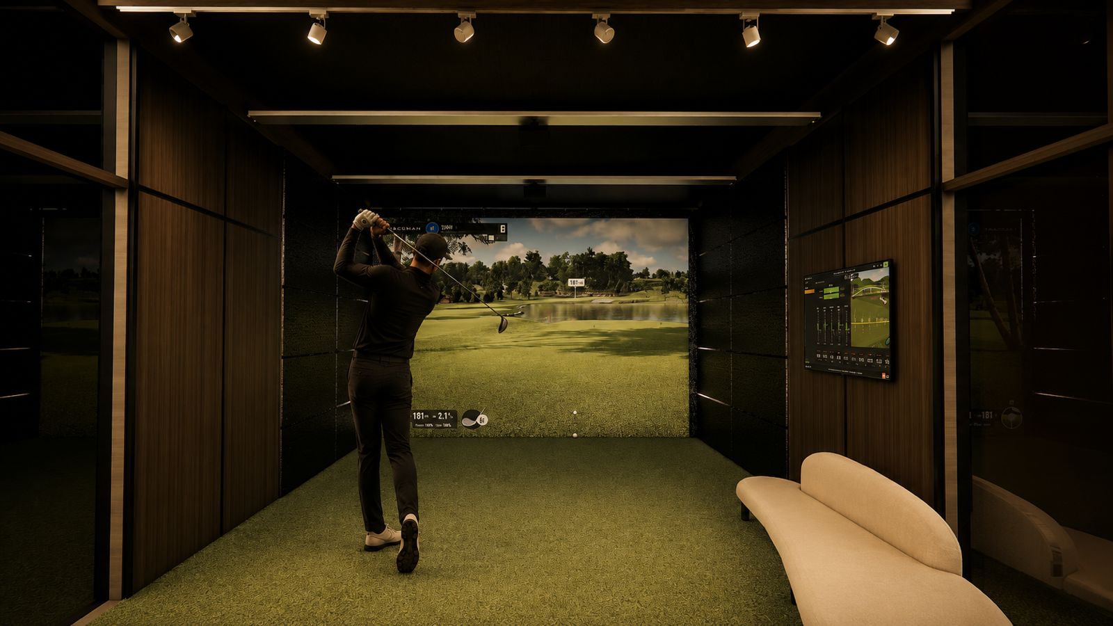 Trackman screen inside a Skyway pod